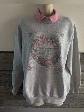 Vintage Grandmother Sweatshirt Collar Floral Cross Stitch Lg  Cottagecore (G1)